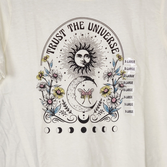 NWT Boutique Trust The Universe Cream Crop Short Sleeve Tee Size XL. T112 - Picture 2 of 5